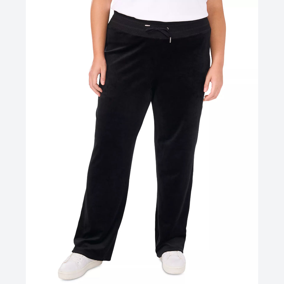 Vince Camuto Women's BlackVelvet Drawstring-Waist Straight-Leg Pajama Bottom