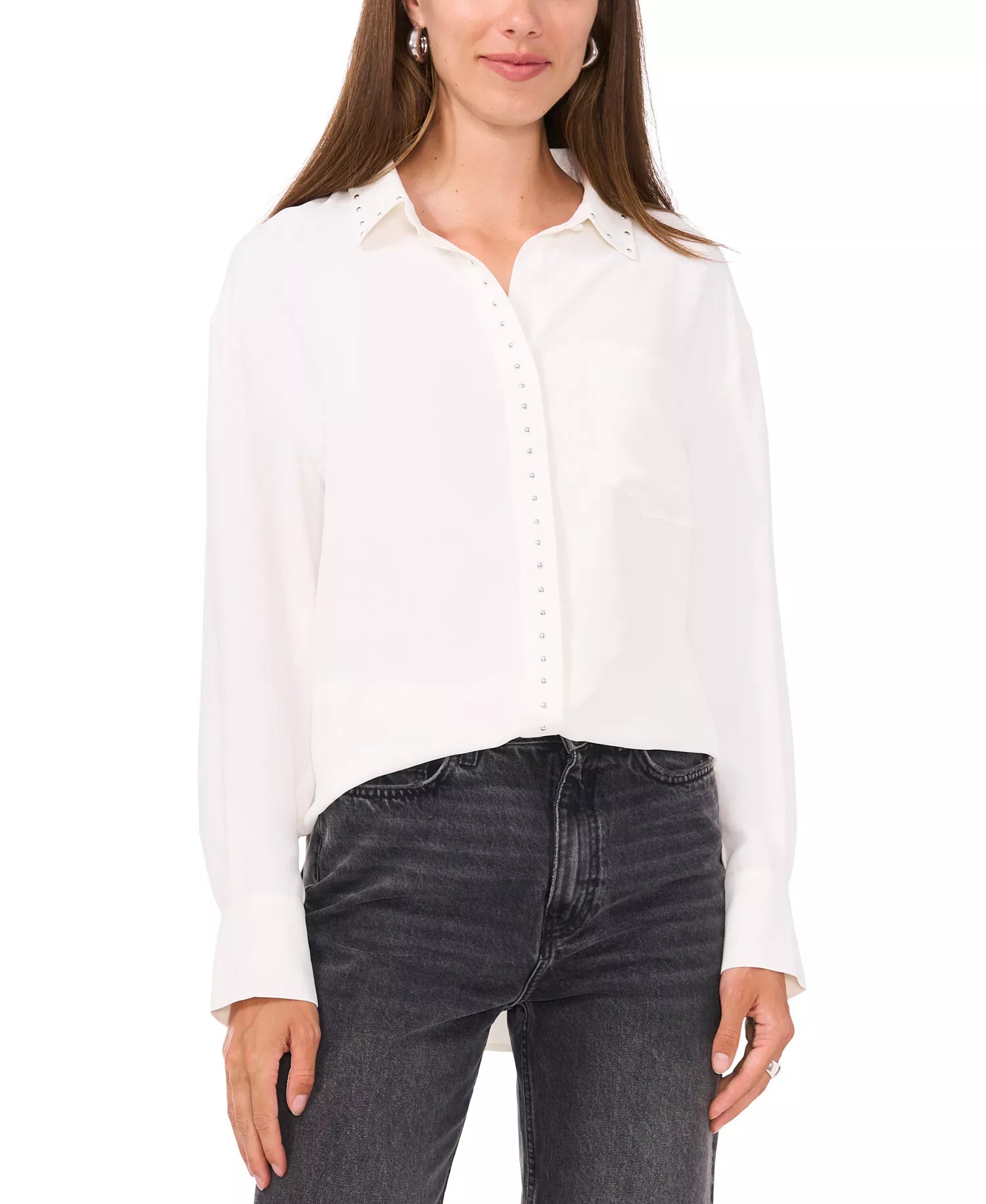 Vince Camuto Women's Off White Grommet-Trimmed Button-Front Shirt | Vince Camuto In Lebanon
