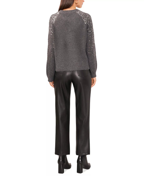 Vince Camuto Women's Gray Cozy Crewneck Sequined Raglan-Sleeve Sweater|Vince Camuto In Lebanon