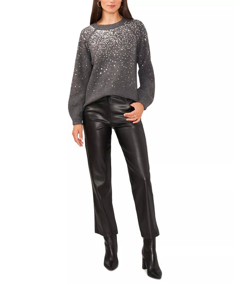 Vince Camuto Women's Gray Cozy Crewneck Sequined Raglan-Sleeve Sweater|Vince Camuto In Lebanon