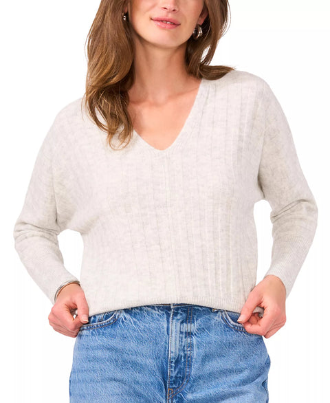 Vince Camuto Women's Light Beige Ribbed V-Neck Dolman-Sleeve Sweater | Vince Camuto In Lebanon