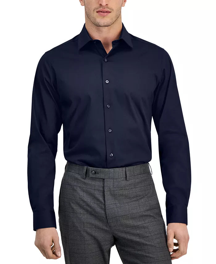 Alfani Men's Navy Slim-Fit Temperature Regulating Solid Long Sleeve Shirt | Alfani In Lebanon