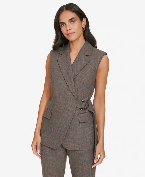 Calvin Klein Women's Brown Multi Houndstooth Belted Vest | Calvin Klein In Lebanon