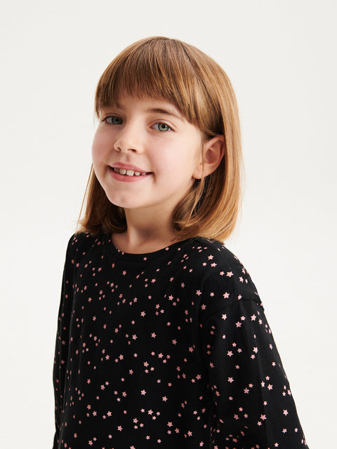 Reserved Girl's Black Long-sleeved Cotton Blouse With Stars | Reserved In Lebanon