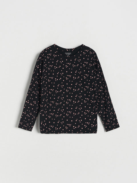 Reserved Girl's Black Long-sleeved Cotton Blouse With Stars | Reserved In Lebanon