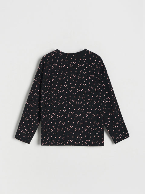 Reserved Girl's Black Long-sleeved Cotton Blouse With Stars | Reserved In Lebanon