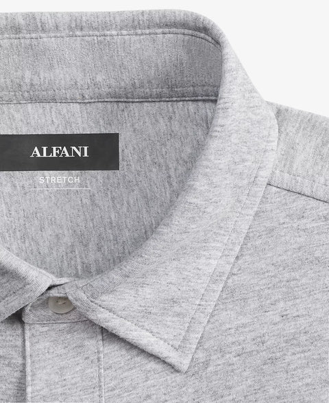 Alfani Men's Grey Classic-Fit Heathered Jersey-Knit Button-Down Shirt | Alfani In Lebanon