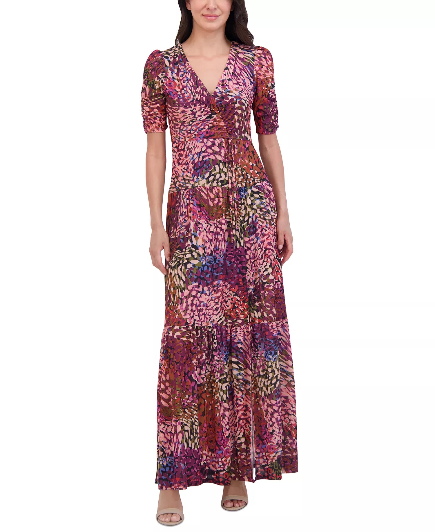 Vince Camuto Women's Multicolor Floral V-Neck Front-Shirred Maxi Dress | Vince Camuto In Lebanon