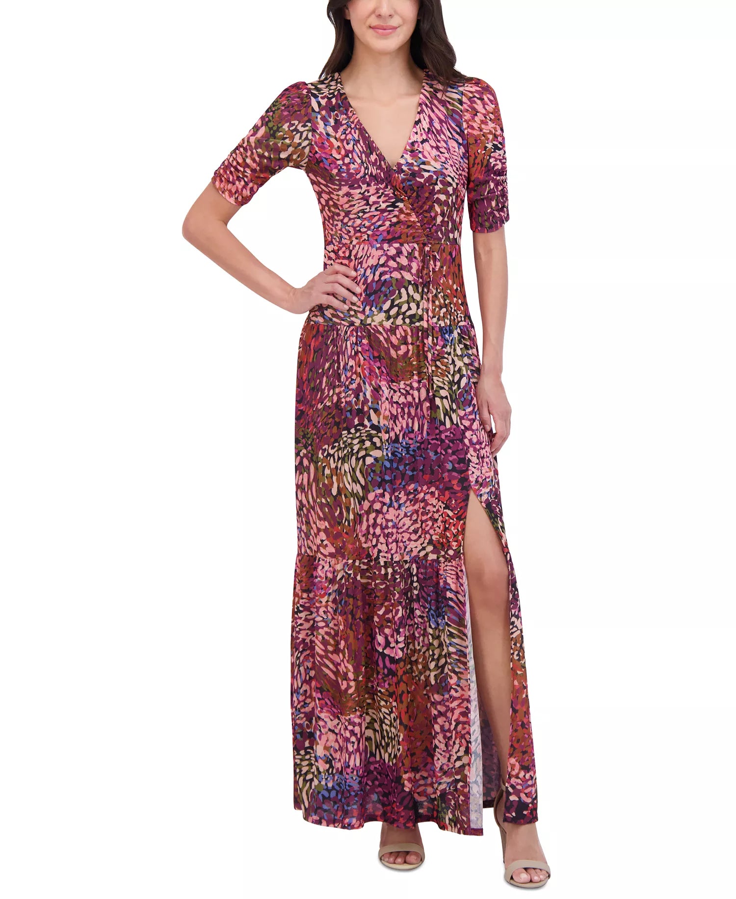 Vince Camuto Women's Multicolor Floral V-Neck Front-Shirred Maxi Dress | Vince Camuto In Lebanon