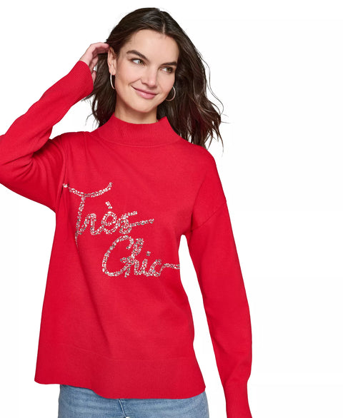 Karl Lagerfeld Paris Women's Red Embellished Graphic Mockneck Sweater  | Karl Lagerfeld Paris in Lebanon