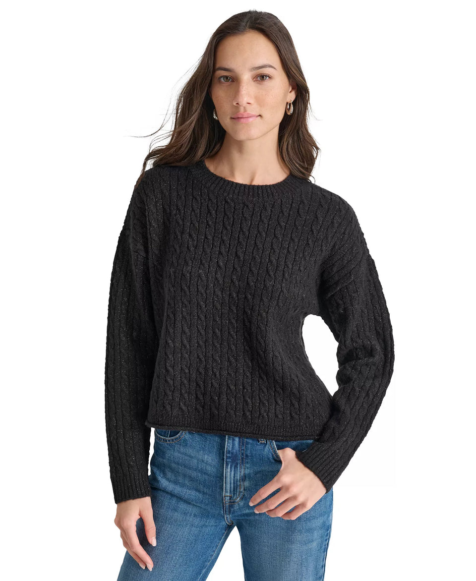 Dkny Women's BlackMetallic Cable Knit Crewneck Sweater| Dknyin Lebanon