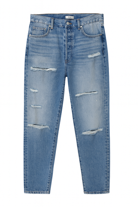 Forever 21 Women's Blue Ripped High Rise Tapered Leg Jeans | Forever 21 In Lebanon