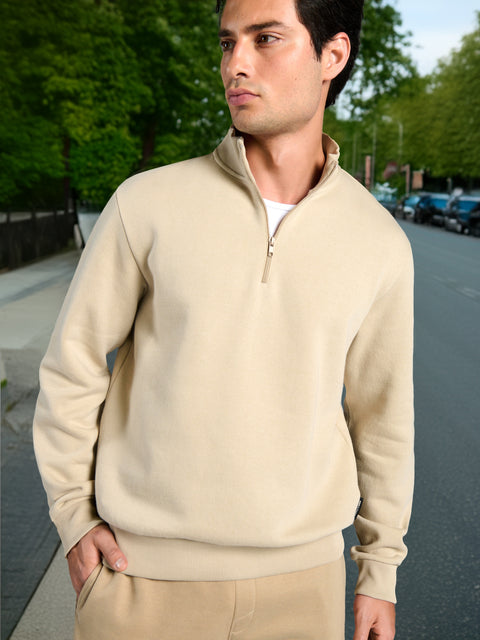 Sinsay Men's Beige Turtle Neck 1/4 Zip Sweatshirt|Sinsay In Lebanon