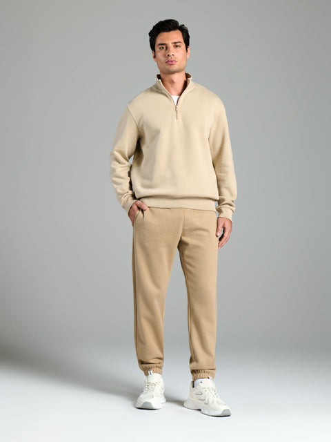 Sinsay Men's Beige Turtle Neck 1/4 Zip Sweatshirt|Sinsay In Lebanon