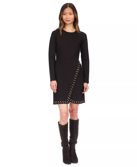 Michael Kors Women's Black Stud-Detail Faux-Wrap Dress|Michael Kors In Lebanon