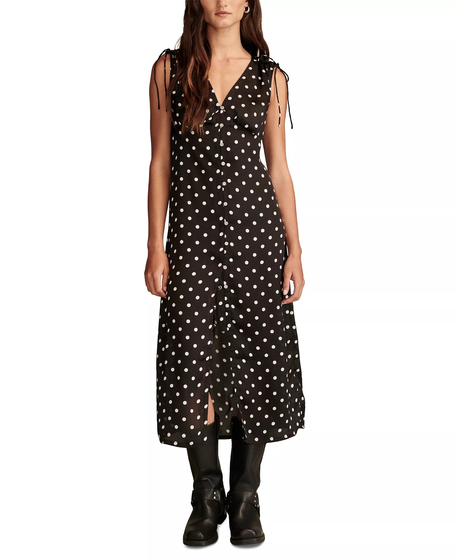 Lucky Brand Women's Black Satin Button-Front Midi Dress | Lucky Brand In Lebanon