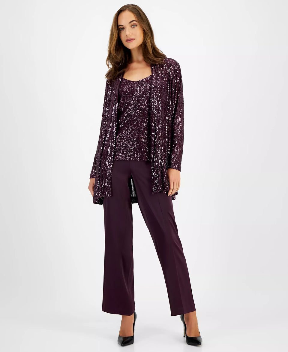 Anne Klein Women's Purple Sequin Embellished Open-Front Jacket|Anne Klein In Lebanon