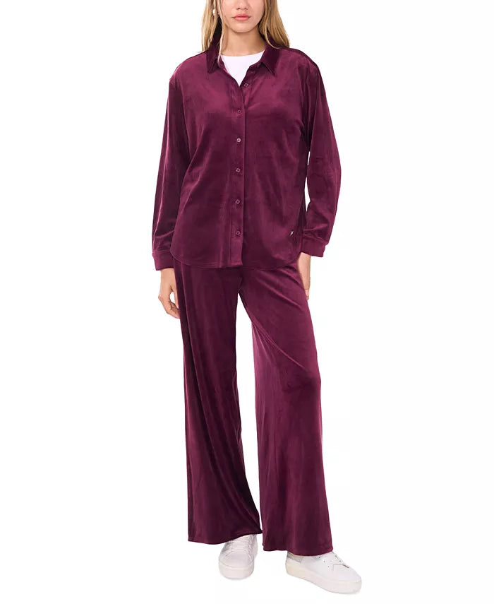 Vince Camuto Women's Plum Velour Button-Front Long Sleeve Shirt | Vince Camuto In Lebanon