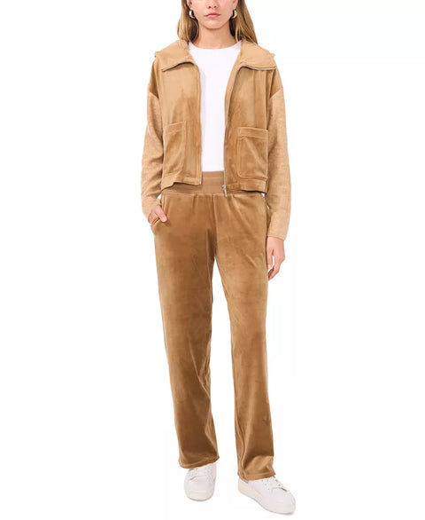 Vince Camuto Women's Beige Mixed-Media Wide-Leg Velour Pants | Vince Camuto In Lebanon