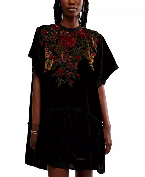Free People Women's Black Multi Sweet Echoes Velvet Mini Dress|Free People In Lebanon