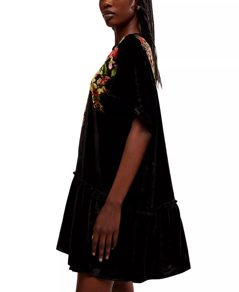 Free People Women's Black Multi Sweet Echoes Velvet Mini Dress|Free People In Lebanon