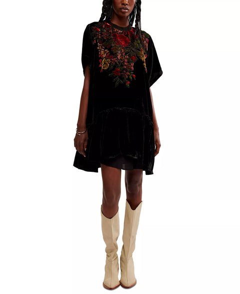 Free People Women's Black Multi Sweet Echoes Velvet Mini Dress|Free People In Lebanon