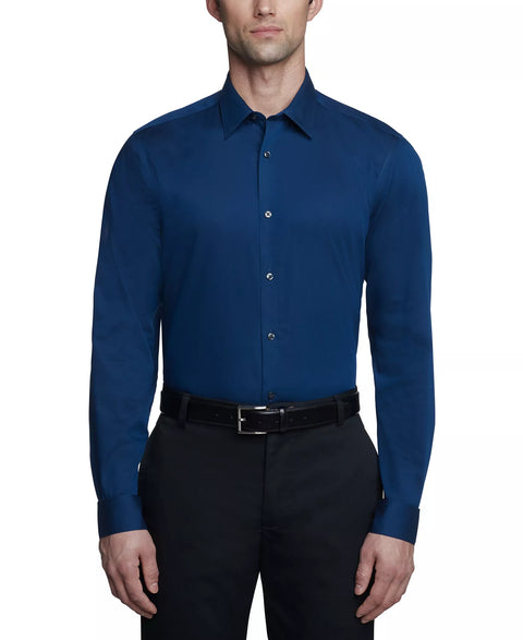 Calvin Klein Steel Men's Blue Velvet Slim-Fit Non-Iron Herringbone Dress Shirt | Calvin Klein Steel  In Lebanon