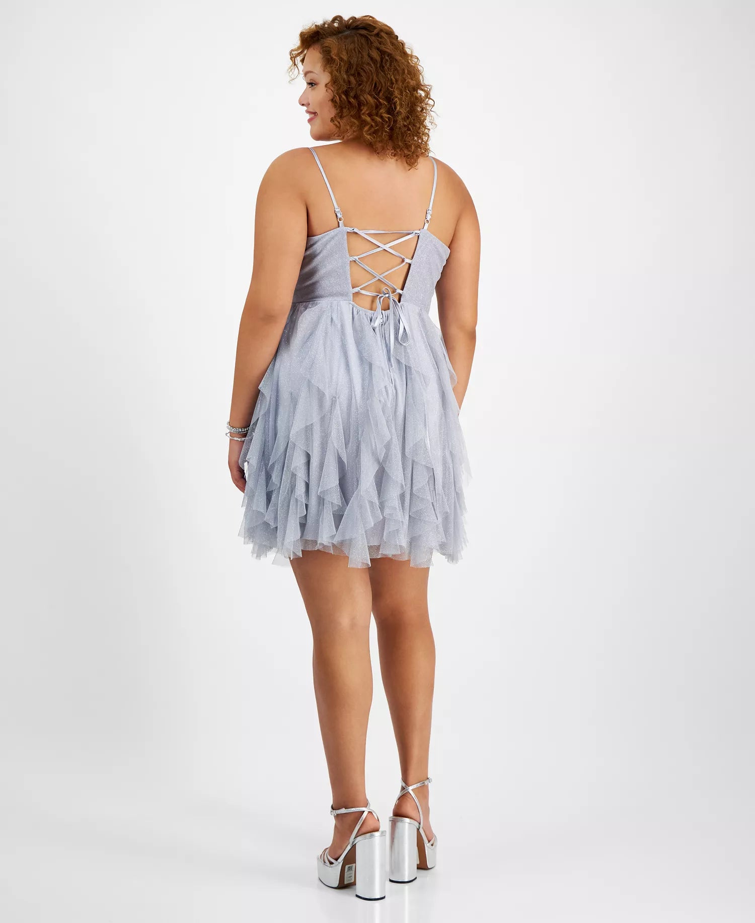 Pear Culture Women's Grey Trendy Plus Size Glittered Ruffled Mini Dress | Pear Culture In Lebanon