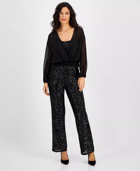 Vince Camuto Women's Black Pull-On Sequined Flared Pants | Vince Camuto In Lebanon