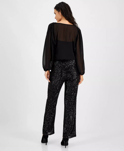 Vince Camuto Women's Black Pull-On Sequined Flared Pants | Vince Camuto In Lebanon