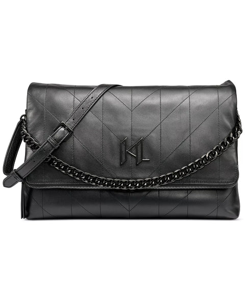 Karl Lagerfeld Paris Women's Black Lavande Large Leather Shoulder Bag|Karl Lagerfeld Paris In Lebanon