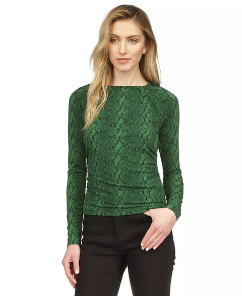 Michael Kors Women's Green Snake-Print Long-Sleeve Blouse |Michael Kors In Lebanon