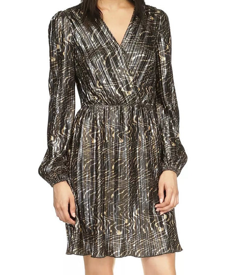 Michael Kors Women's Black & Gold Pleated Metallic Fit & Flare Dress | Michael Kors In Lebanon