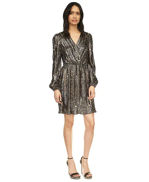 Michael Kors Women's Black & Gold Pleated Metallic Fit & Flare Dress | Michael Kors In Lebanon