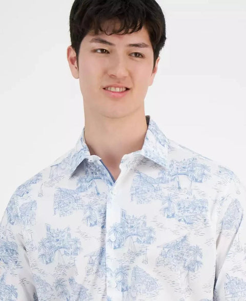 Bar III Men's White & Blue Printed Slim-Fit Amalfi Scenic Dress Shirt|Bar III In Lebanon