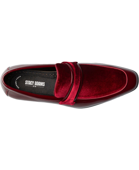 Adams Men's Burgundy Leather & Velvet Spratley Moc Toe Saddle Slip On Loafer | Stacy Adams In Lebanon