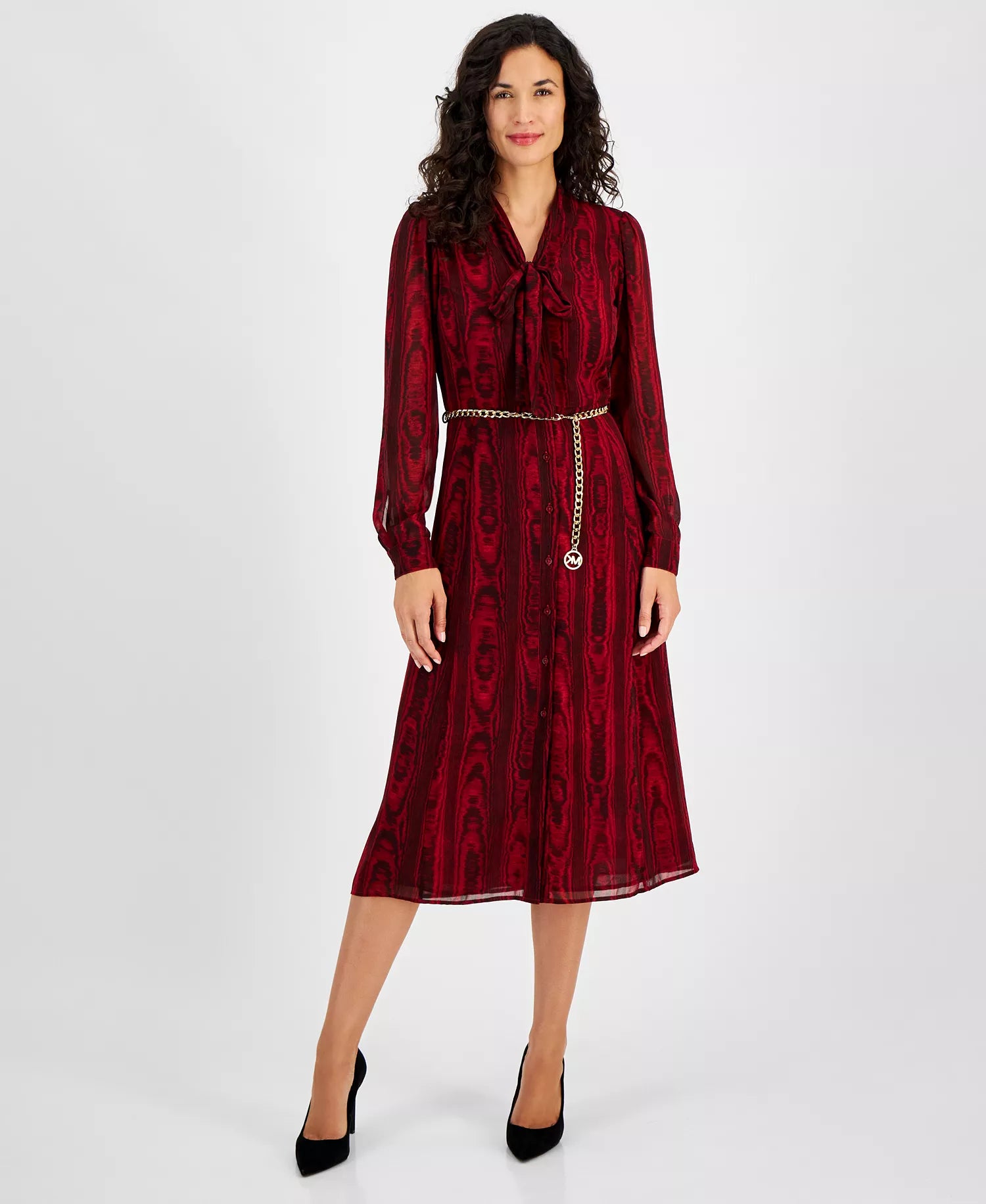 Michael Kors Women's Dark Red Belted Midi Dress | Michael Kors  in Lebanon