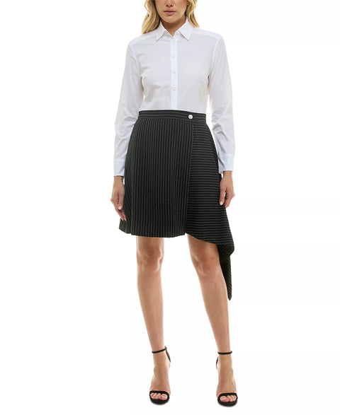 Taylor Women Black Pinstripe Asymmetrical Wrap Skirt | Taylor in Lebanon