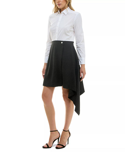 Taylor Women Black Pinstripe Asymmetrical Wrap Skirt | Taylor in Lebanon