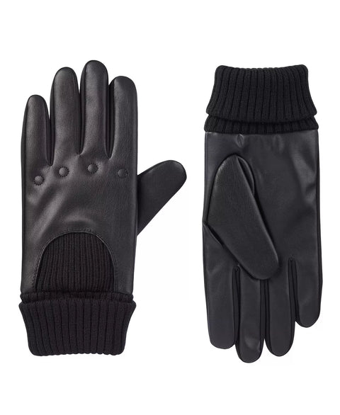 Isotoner Signature Men's Black Artificial Leather Driver Touchscreen Gloves | Isotoner Signature In Lebanon