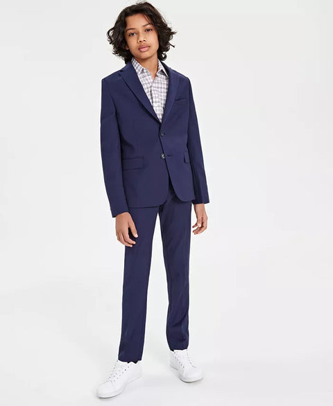 Kenneth Cole Reaction Boy's Navy Mini Check Slim Fit Stretch 2-Piece Suit |Kenneth Cole Reaction In Lebanon