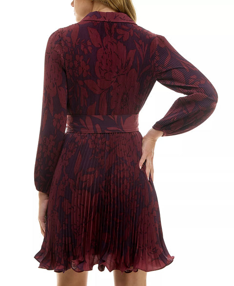 Taylor Women Burgundy Floral Pleated Tie-Waist Dress | Taylor in Lebanon