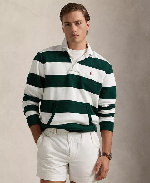 Polo Ralph Lauren Men's White & Green Striped Fleece Rugby Sweatshirt | Polo Ralph Lauren In Lebanon