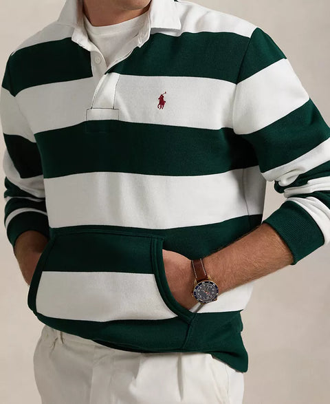 Polo Ralph Lauren Men's White & Green Striped Fleece Rugby Sweatshirt | Polo Ralph Lauren In Lebanon