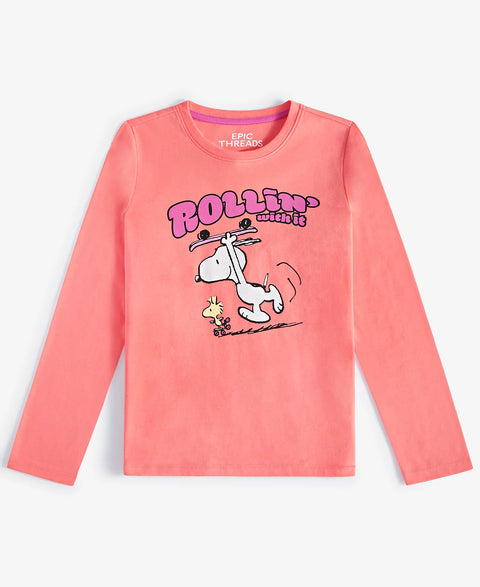 Epic Threads Girl's Coral Rollin' With It Snoopy & Woodstock Graphic Blouse | Epic Threads In Lebanon