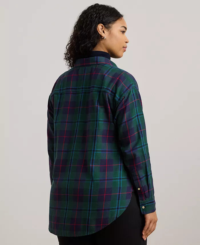 Lauren Ralph Lauren Navy & Green Plus Size Plaid Crest Shirt | Lauren Ralph Lauren In Lebanon