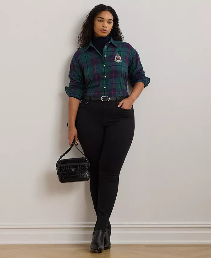 Lauren Ralph Lauren Navy & Green Plus Size Plaid Crest Shirt | Lauren Ralph Lauren In Lebanon
