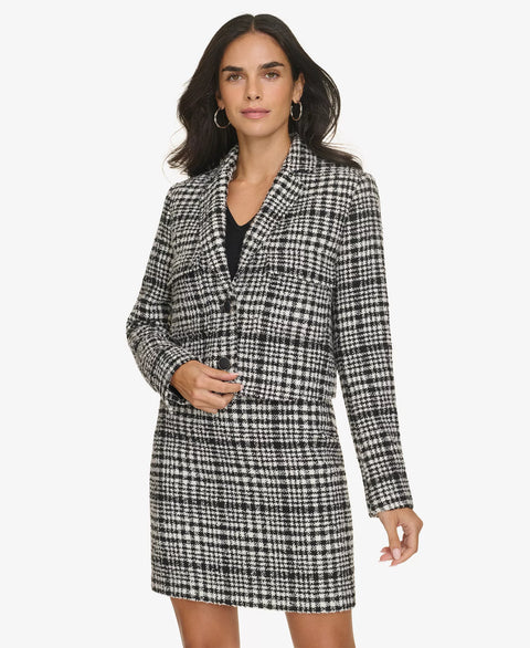 Calvin Klein Women's Black & White Plaid Tweed Cropped Blazer | Calvin Klein In Lebanon
