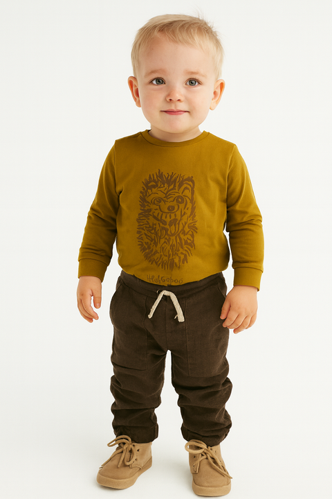 POMPdeLUX Baby Boy Mustard Long Sleeve Blouse | POMPdeLUX in Lebanon