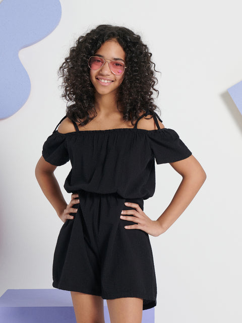 Sinsay Girl's Black Cropped Cut Romper | Sinsay In Lebanon